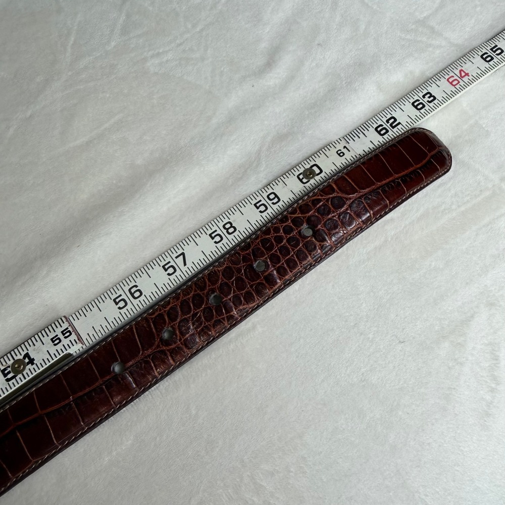 Polo Ralph Lauren Belt Mens 56 Brown Crocodile Embossed Italian Leather Silver - Picture 3 of 11